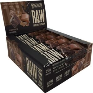 Warrior Raw Protein Flapjacks – 12 Bars x 75g Each – Packed with 20g of Protein – Low Sugar, High in Fibre (Choc Brownie)