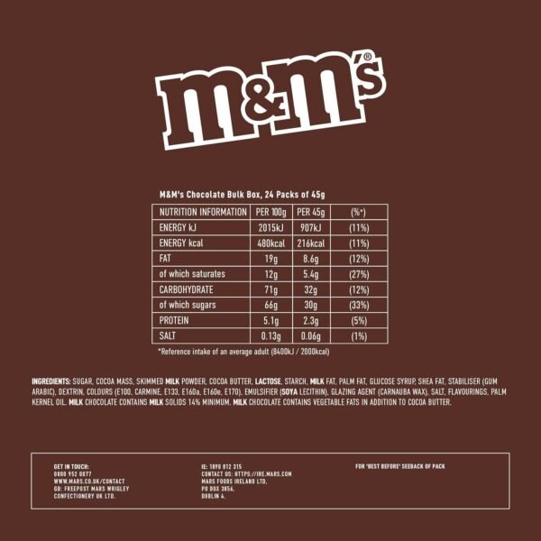 M&M'S Milk Chocolate Bulk Box, Chocolate Gifts & Movie Night Snacks, 24 Packs of 45 g - Image 3