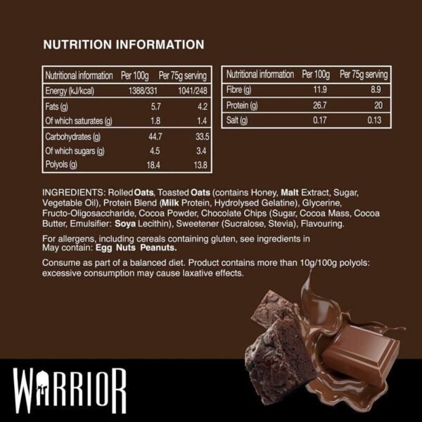 Warrior Raw Protein Flapjacks – 12 Bars x 75g Each – Packed with 20g of Protein – Low Sugar, High in Fibre (Choc Brownie) - Image 4