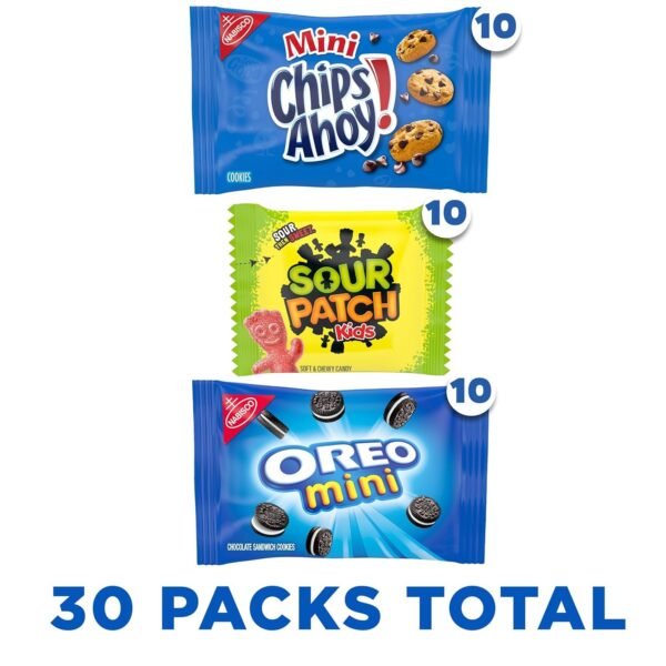 Nabisco Cookies & Candy Variety Pack, SOUR PATCH KIDS Candy, OREO Mini Cookies, and Mini CHIPS AHOY! Cookies, 30 Snack Packs - Image 2
