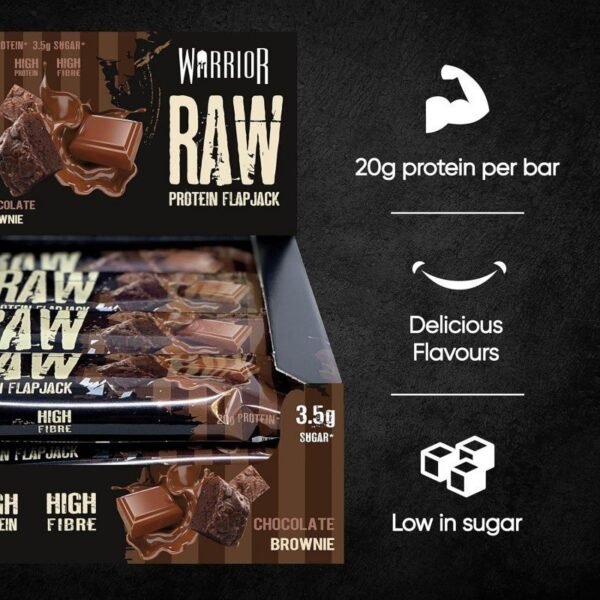 Warrior Raw Protein Flapjacks – 12 Bars x 75g Each – Packed with 20g of Protein – Low Sugar, High in Fibre (Choc Brownie) - Image 3